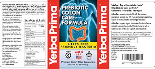 Fórmula de Cuidado do Cólon Prebiótico, 20 oz Pó com FOS – Fibra Natural de Psyllium, Magnésio, Selênio – Não-OGM, Sem Glúten, Suplemento Diário Vegano – para Homens - Yerba Prima