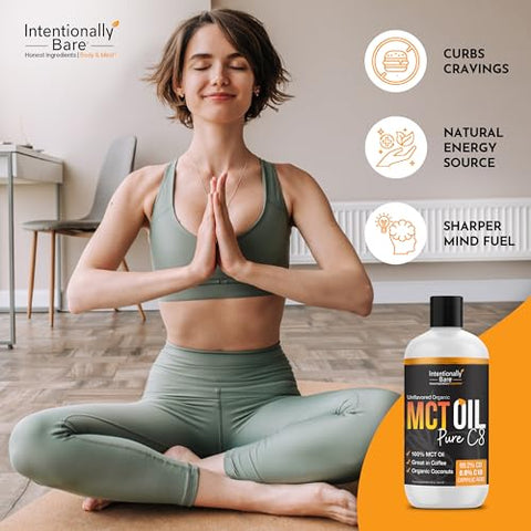 Óleo MCT C8 Puro Intentionally Bare Orgânico – Brain Octane C8 MCT para Keto Paleo