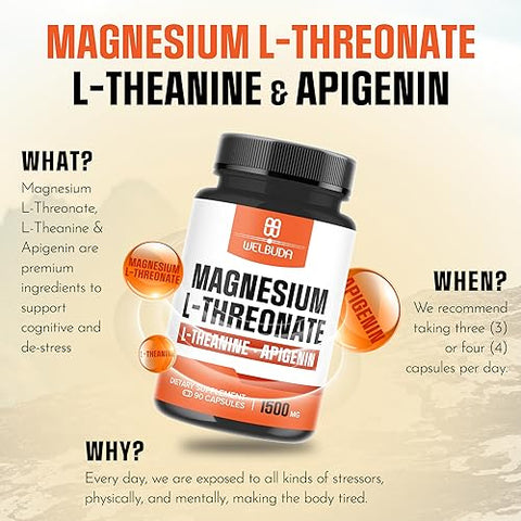 WELBUDA - Magnésio L-Treonato com L-Teanina – Melhora a Memória e o Foco | 100g