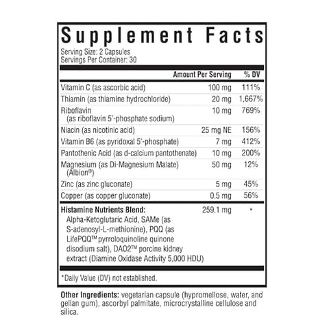 Histamine Nutrients Seeking Health, Antigamente Histamine Block Plus, Suplemento Enzimático DAO para Intolerância Alimentar à Histamina, Suporte para Saúde Gastrointestinal e Digestiva (60 cápsulas)