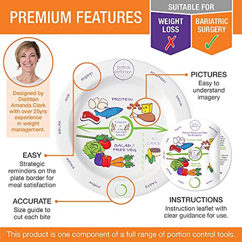 Portion Perfection - Conjunto de Pratos de 8 polegadas para Cirurgia Bariátrica – Melamina, Protege o Tamanho da Bolsa Gástrica para Perda de Peso Controlada por Calorias Após Gastrectomia em Manga, Bypass Gástrico, Bariátrica