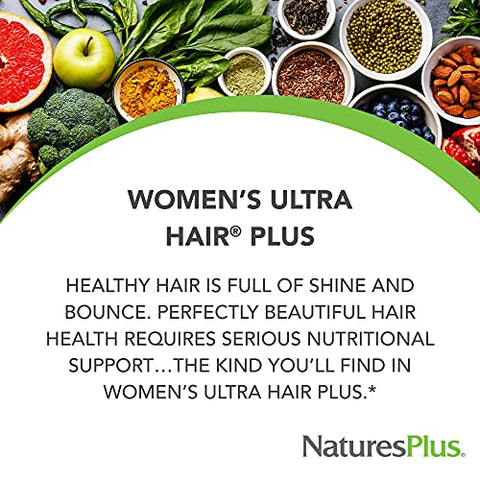 Natures Plus - NaturesPlus Ultra Hair Plus Feminino – 60 Comprimidos de Liberação Sustentada, Embalagem com 2 – Suporte Nutricional para Estrutura Capilar Saudável – Livre de Glúten – 60 Porções Totais