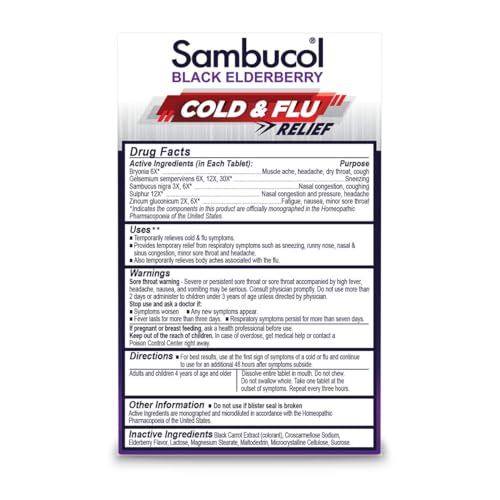 Alívio de Resfriado e Gripe – Medicamento Homeopático para Resfriado, Remédio para Adultos, Sabugueiro Negro para Resfriados, Remédio para Gripe com Zinco – 60 Comprimidos - Sambucol