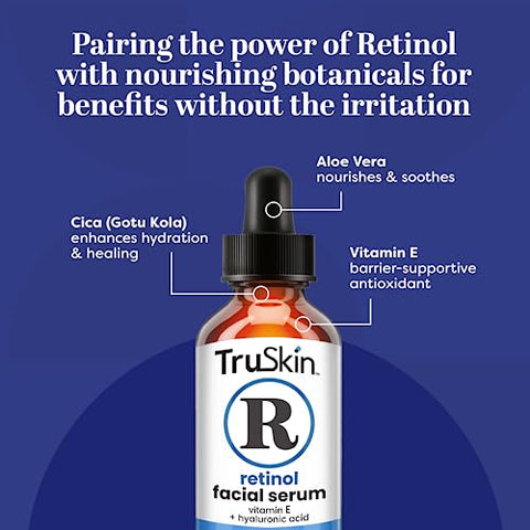 TruSkin Naturals - TruSkin Serum Retinol para o Rosto – Anti-Envelhecimento Suave com Retinol, Ácido Hialurônico e Vitamina E para uma Sensação Mais Jovem – Cuidados com a Pele para Melhorar Linhas Finas, Rugas
