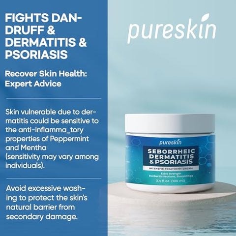 PURESKIN - Creme Dermatite Seborreica Ketoconazol: Tratamento Psoríase Eczema para Pele Couro Cabeludo – Alívio Natural para Descamação Irritação 100ml