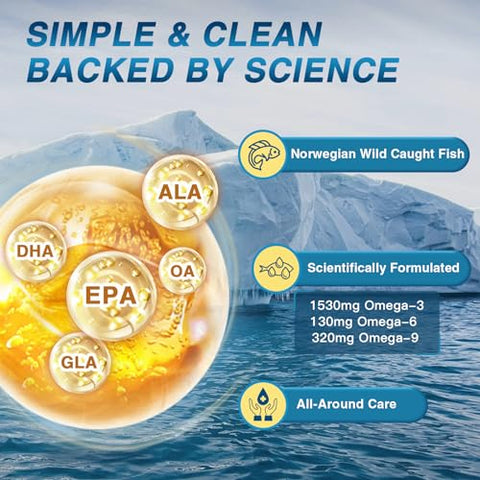 NATURE TARGET - Triple Omega 3 6 9, Óleo de Peixe 2400mg Cápsulas com Vitamina D3 – Benefícios para a Saúde