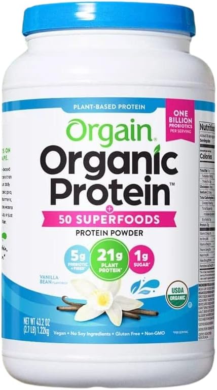 Proteína em Pó à Base de Plantas Orgânica, Vegana, Não-OGM, Sem Glúten, 1 Unidade, Embalagem Pode Variar (Baunilha, 1,24 kg) - Orgain