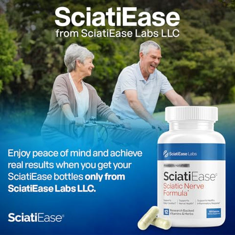 SciatiEase - Suplemento para Suporte à Saúde do Nervo Ciático – Fórmula de Suporte Nervoso com AlphaPalm, Pea, Complexo de Vitamina B, Ácido Alfa Lipóico 300mg – 120 Cápsulas