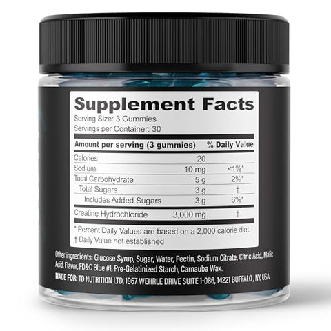 Demon Labz - Creatina HCL 3000mg por Porção – Sabor Framboesa – Gomas Veganas (90 Unidades – Embalagem de 1)
