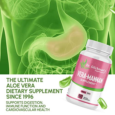 Dr. Glickman’s Supplements - Vera-mannan Aloe Vera – Suplemento de Aloe Vera, 1 Frasco, 60 Cápsulas