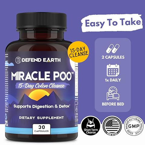 DEFEND EARTH - 15 Dias de Limpeza Intestinal, Cápsulas de Limpeza Milagrosa para o Cólon Detox