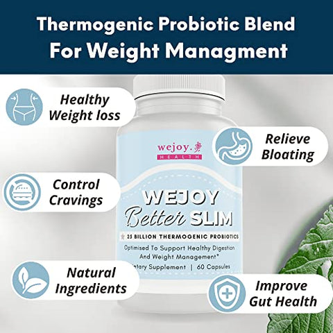 WEJOY. - Better Slim – Probióticos Termogênicos para Mulheres, Alívio de Inchaço, Supressor de Apetite para Perda de Peso, Probióticos de Desintoxicação para Saúde Digestiva, Lactobacillus Acidophilus – 100g