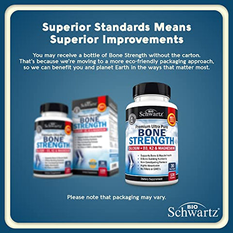 BioSchwartz - Suplemento de Cálcio para Fortalecimento Ósseo – Com Cálcio, Vitamina D3, K2, C, Magnésio, Zinco – 8 Nutrientes para Construção Óssea, Alta Absorção, Fórmula Não Constipante – 120 Cápsulas Vegetais