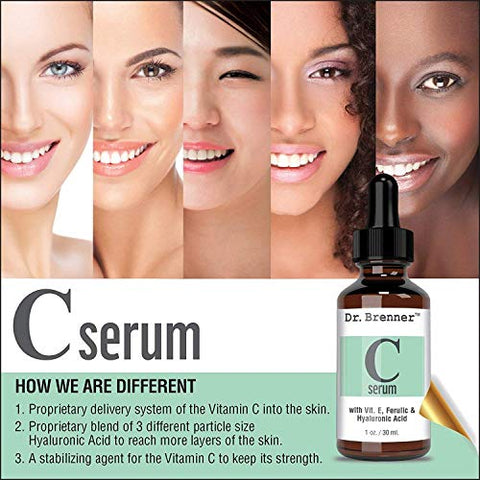 Dr. Brenner - Soro de Vitamina C 20% Ácido L-Ascórbico Puro, Ácido Ferúlico, Vitamina E e Ácido Hialurônico com Vitamina B5 para Rosto e Olhos – Conjunto Natural Anti-Envelhecimento e Anti-Rugas de 2 unidades pela [nome da marca]