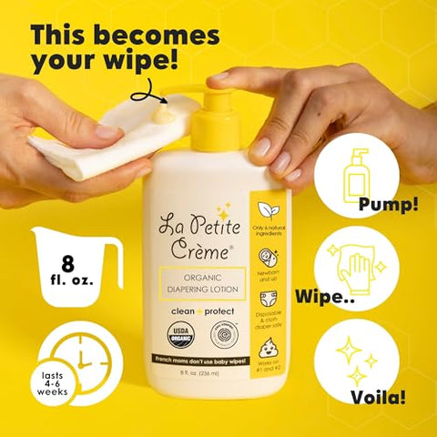 La Petite Creme - Loção Premium Francesa para Troca de Fraldas – Alternativa de Creme para Fraldas aos Lenços Umedecidos – Hidratante Suave – Marca: [nome da marca]