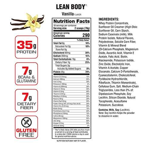 Nutrition Lean Body Shake de Substituição de Refeição Rica em Proteínas, Baunilha, Embalagem de 2,47 Libras (1,12 kg) – Variação na Embalagem - Labrada