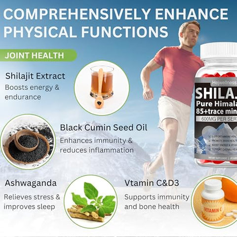 HejWellness - Gummies de Shilajit Orgânico – Puro Shilajit Himalaia com 85 Minerais Traços, Ácido Fúlvico | Marca: Organic Shilajit