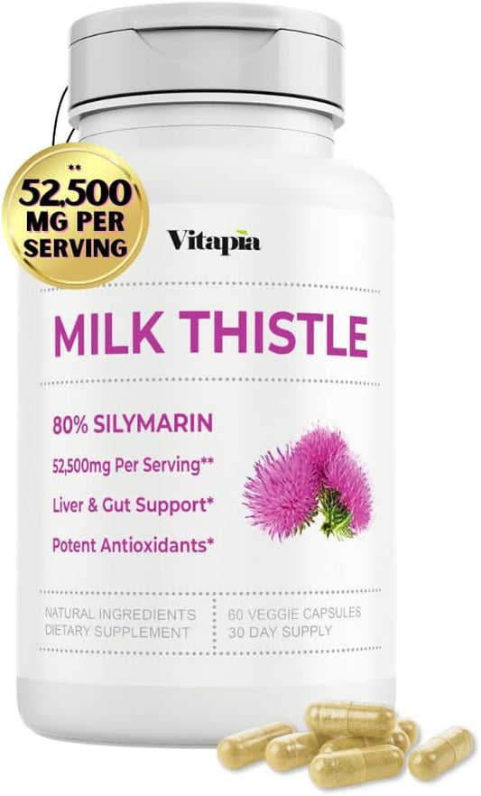 Vitapia - Suplemento de Cardo Mariano Orgânico 70:1 Extrato, 80% Silimarina, Limpeza e Desintoxicação do Fígado – 100g