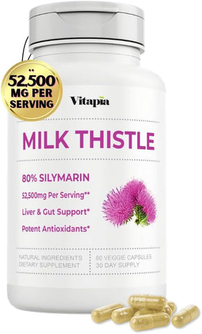 Vitapia - Suplemento de Cardo Mariano Orgânico 70:1 Extrato, 80% Silimarina, Limpeza e Desintoxicação do Fígado – 100g