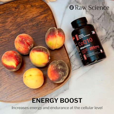 S RAW SCIENCE - CoQ10 200mg – Suplemento Antioxidante para Saúde Cardíaca – Marca Co Q 10