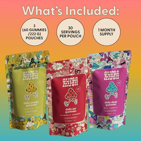 Gummies Diários (Pacote Trio) – Paixão Diária, Energia – 60 gummies - SuperMush