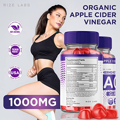 rize labs - Thermo Keto Gummies – Gomitas de Thermo ACV para Emagrecimento Avançado com Vinagre de Maçã – Queimador de Gordura da Barriga Extra Forte (60 Gummies)