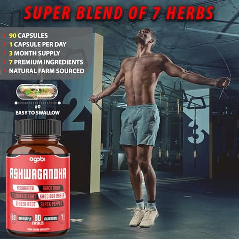 agobi - Ashwagandha Extrato Cápsulas 8050mg – 7 Ervas Combinadas Fenacho, Maca, Cúrcuma, Rodiola, Gengibre | Potencialize sua saúde com a marca líder