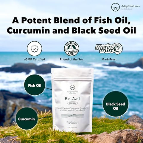 ADAPT NATURALS BY CHRIS KRESSER - Adapt Naturals Ômega 3 com Curcumina Bioativa – Óleo de Peixe em Cápsulas 1000mg