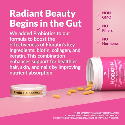 PharmaSupps - FLORATIN – Vitaminas para Cabelo, Pele e Unhas com Biotina | Colágeno | Queratina | Probióticos – Vitaminas de Biotina