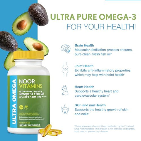 Halal Fish Oil – Ômega 3 Selvagem Peruano (800 mg EPA) – 60 Cápsulas - Noor Vitamins