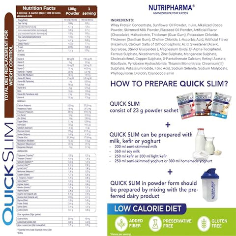 NUTRIPHARMA Quick Slim - Quick Slim Shake Substituto de Refeição para Emagrecimento, 30 Porções, 20g Proteína, 27 Vitaminas