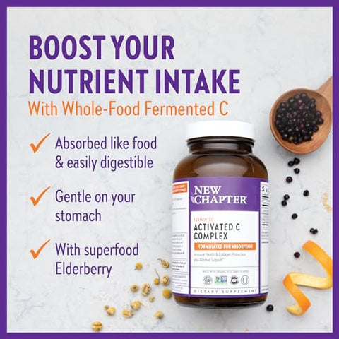 Fermented Activated C Complex – Rico em Vitamina C para a Saúde Imunológica – Proteção do Colágeno e Suporte Adrenal – Feito com Ervas Orgânicas – Não-OGM – 180 Comprimidos - New Chapter