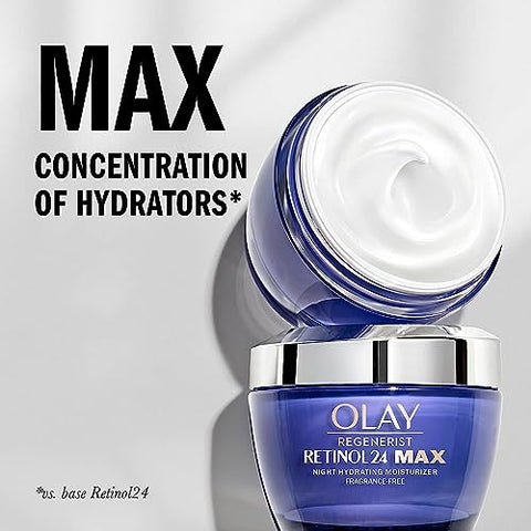 Regenerist Retinol 24 Max Hidratante Noturno, Creme Facial Hidratante Retinol 24 Max, Sem Fragrância, Não Oleoso, 50 ml + Olay Whip Tamanho Viagem para Pele Seca - Olay