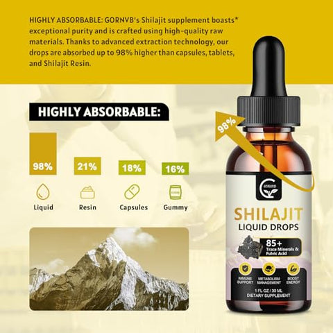 GORNVB - (2-Pack) Shilajit Puro do Himalaia Líquido Orgânico de Alta Potência, Gotas de Resina de Shilajit para Homens