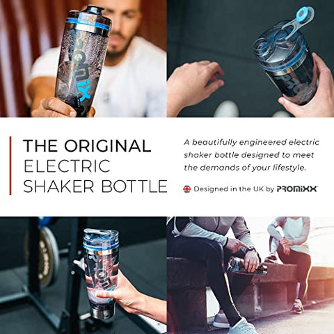 Pro Shaker Bottle (Edição iX-R) | Recarregável, Potente para Batidas de Proteína Suaves | Inclui Armazenamento de Suplementos – Livre de BPA | Copo de 600ml (Prata Azul/Cinza) - Promixx