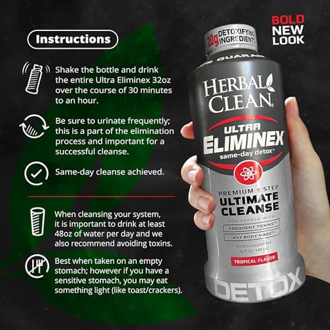 Ultra Eliminex: Detox Premium 1 Passo, Limpeza Completa no Mesmo Dia, Sabor Frutas Tropicais, 32 fl oz (946 ml) - Herbal Clean