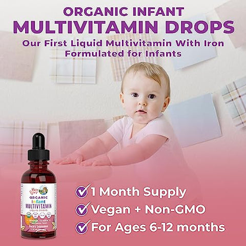 MaryRuth Organics - Multivitamínico com Ferro para Bebês por MaryRuth’s | Orgânico USDA | Gotas Líquidas Multivitamínicas para Bebês de 6 a 12 Meses | Suporte Imunológico