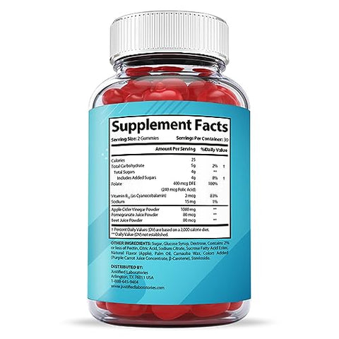 2 Pack Tru Bio Keto Gummies 1000MG ACV com Suco de Romã, Beterraba e Vitamina B12 – 120 Gummys - Justified Laboratories