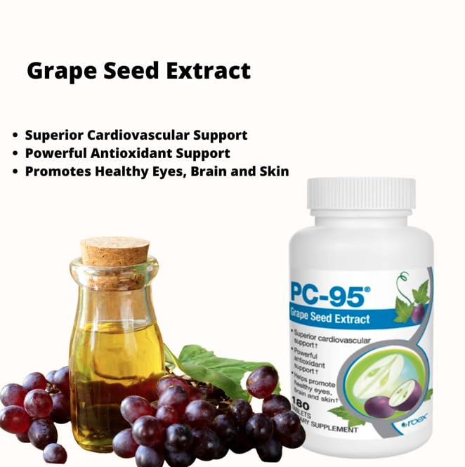 Vitamins | Extrato de Semente de Uva PC-95 | Suplementos Alimentares | Alívio do Estresse | Olhos Saudáveis | Cérebro Saudável | Pele Saudável | Suporte Cardiovascular | 180 Cápsulas - Roex