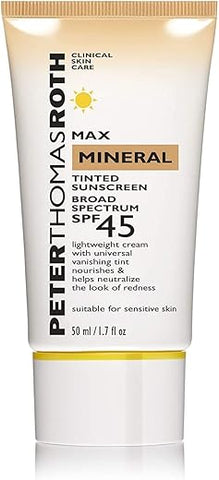 Protetor Solar Mineral Tonalizante SPF 45 | Hidratante Tonalizante com Proteção Solar, Resistente à Água para Pele Sensível, 50 ml (1 unidade) - Peter Thomas Roth
