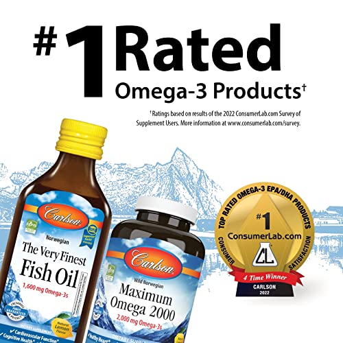 Óleo de Salmão Carlson, 500 mg Ômega-3, Norueguês, Coração, Cérebro – Benefícios para a saúde