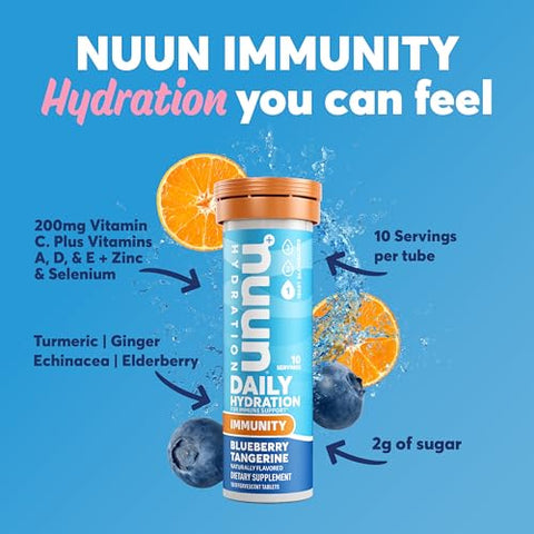 Hydration – Tabletes de Eletrólitos com Vitamina C 200mg, Sabor Mirtilo Tangerina Laranja Cítrica, 4 Pacotes (40 Porções) - Nuun