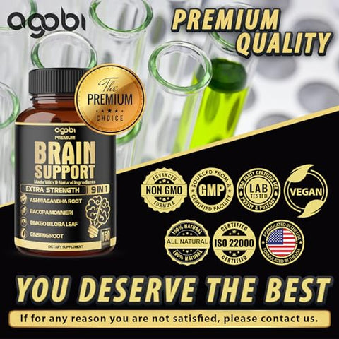 agobi - Suplemento de Suporte Cerebral 9 em 1 5750 Mg – Com Ashwagandha, Ginseng Panax, Gotu Kola, Ginkgo Biloba, Pimenta Preta