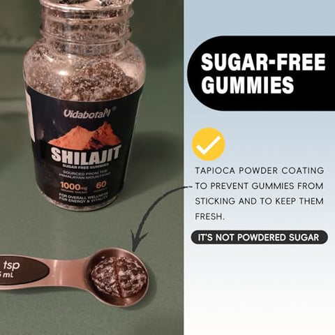 vidabotan - Gomas de Shilajit Sem Açúcar 1000mg – Suplemento Puro de Shilajit para Homens