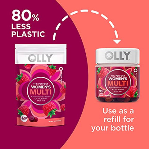 Gummy Multivitamínico Feminino, Vitaminas A, D, C, E, Biotina, Ácido Fólico, Sabor de Frutas Vermelhas, Suprimento de 60 Dias – 120 Unidades - OLLY