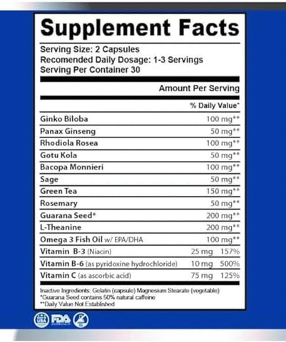 Healthy One - Suplemento Natural para Memória e Concentração – Healthy Mind Brain Booster – Memória, Clareza – 60 cápsulas