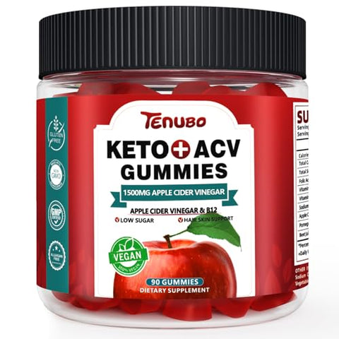 Tenubo - (2 Pacotes) 90 Unidades de Gomas Keto ACV com Fórmula de 1500MG 180 Unidades de Gomas Keto ACV, Suplemento Dietético de Gomas Keto ACV para Mulheres e Homens – Baixo teor de açúcar