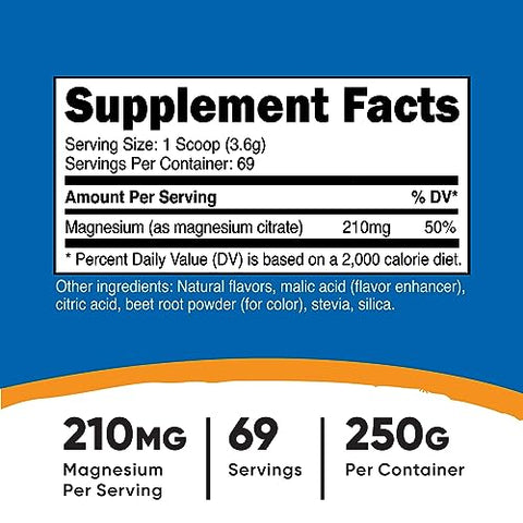 Magnesium Citrate Powder – Framboesa Limonada, 250g - Nutricost