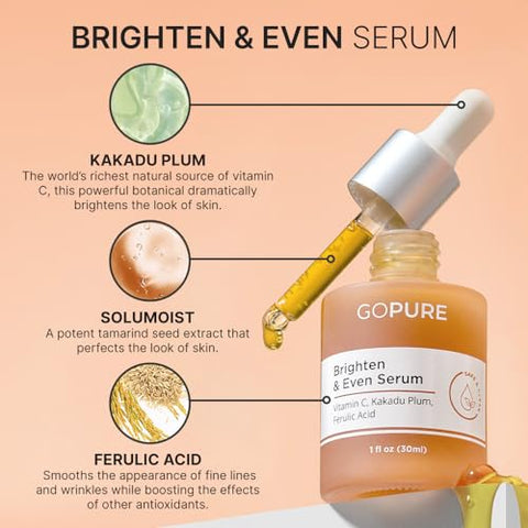 Actives Serum Vitamina C – Clareador com Vitamina C e Ácido Ferúlico, Hidratação Facial e Benefícios Anti-Envelhecimento, Melhora a Descoloração da Pele e Reduz Visivelmente - goPure