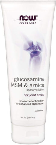 Solutions Loção Lipossomal de Glucosamina, MSM e Arnica para Áreas Articulares, Tecnologia Lipossomal para Absorção Aprimorada, 240 ml - NOW Foods